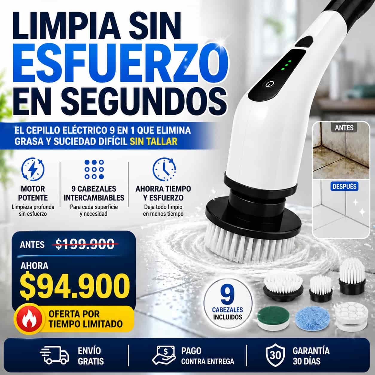 Oferta Cepillo Eléctrico de Limpieza 9 en 1 sin Esfuerzo